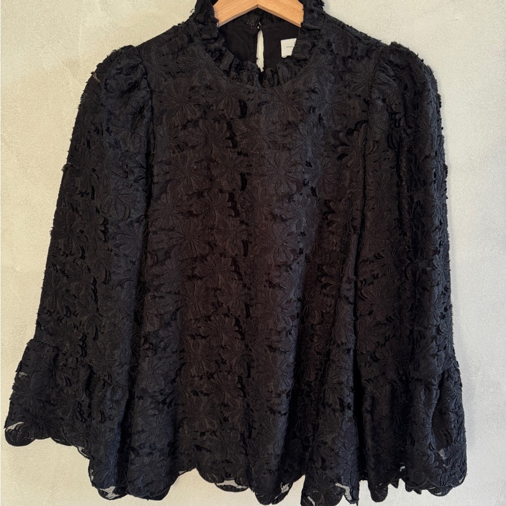 & Other Stories - Black Embroidered Floral Blouse - Size 4
